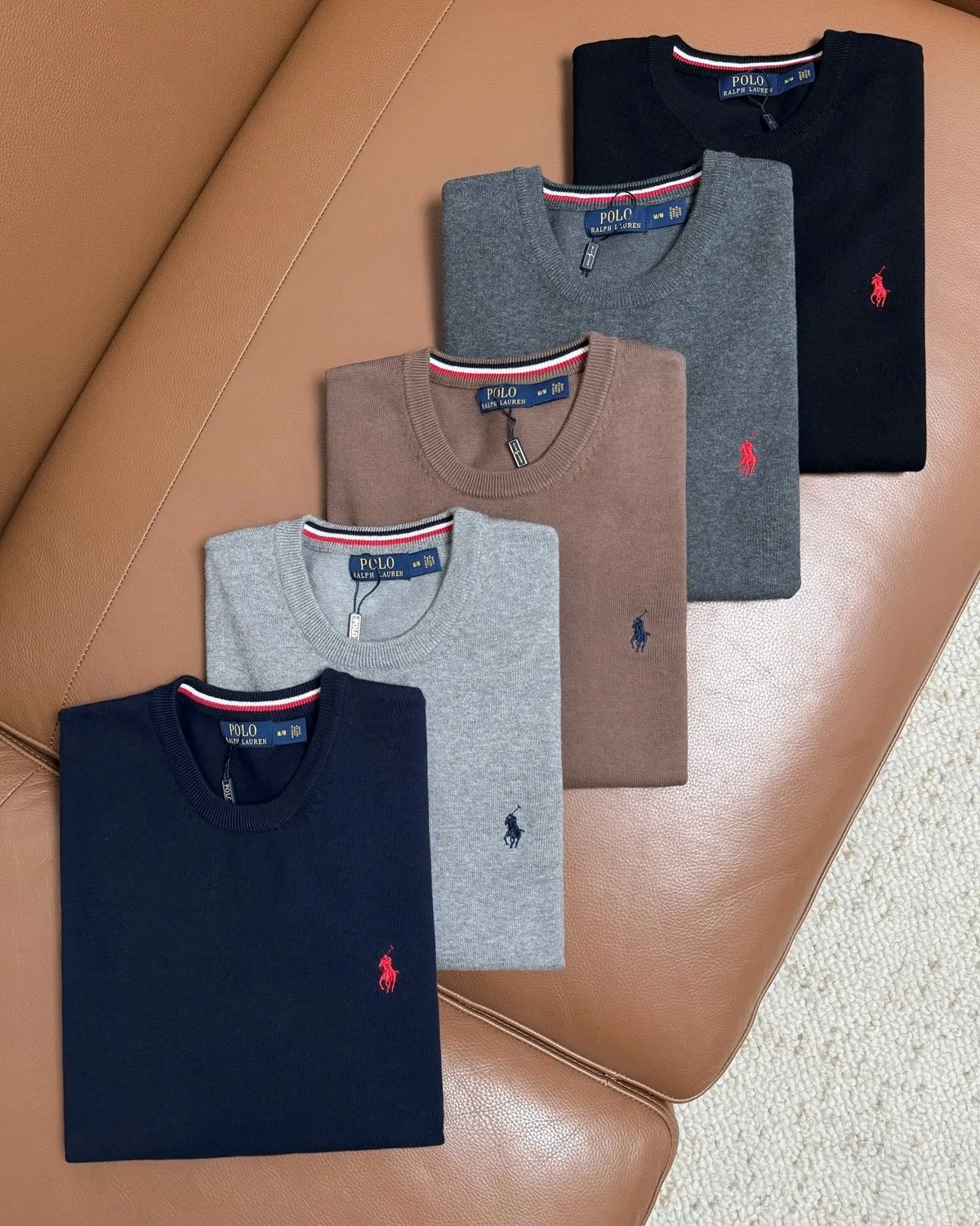 P190 M101#Ralph Lauren pony embroidered crew neck sweater Color: black, light gray, camel, dark gray, royal blue Size: M-XXL